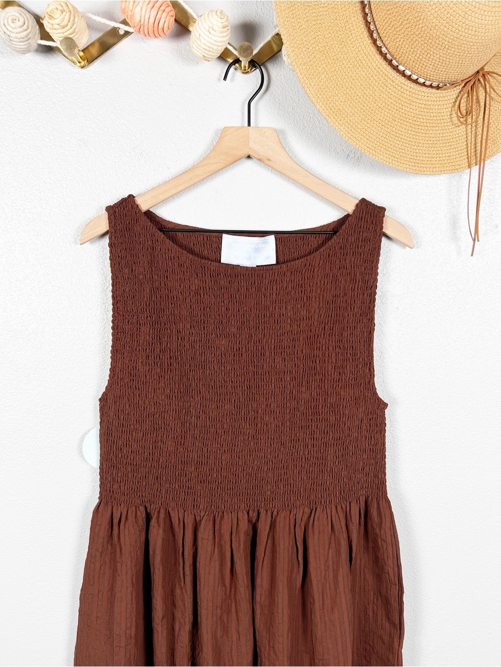 NWT Hill House Cosima Nap Dress Chocolate Tonal Seersucker Smocked Size XL - Picture 3 of 9